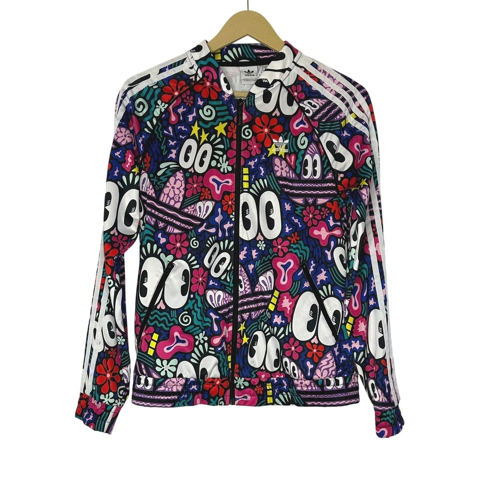 Adidas X Hattie Stewart Superstar Track Jacket Womens Small Doodle Print Zip Up